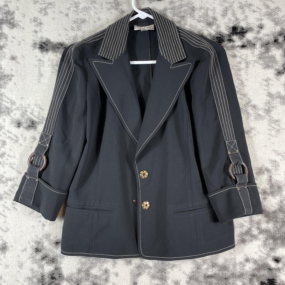 St John Sport Blazer Womens Size Small Black Snap Buttons Office‎ Career Casual